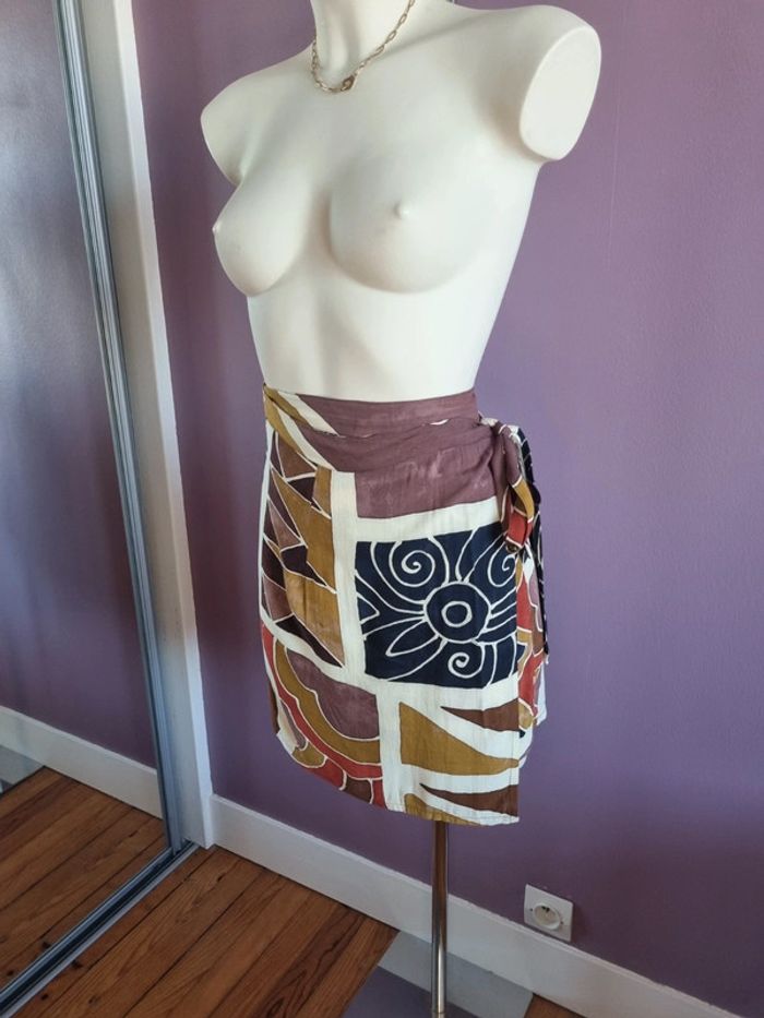 Vrai paréo vintage ton marron - photo numéro 4