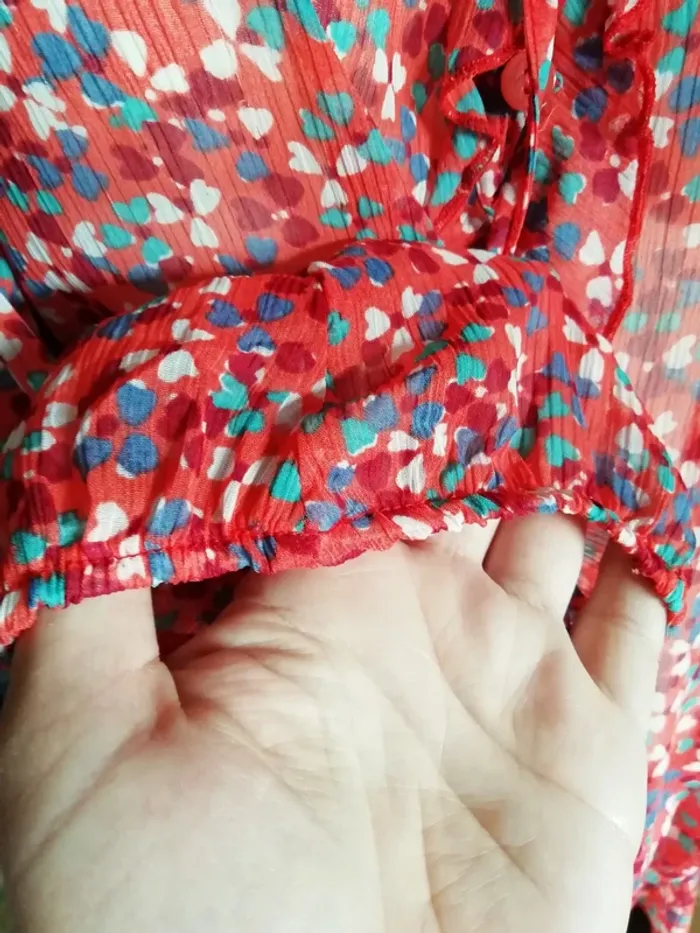 Blouse top chemisier chemise corail pois printemps été voile - photo numéro 4