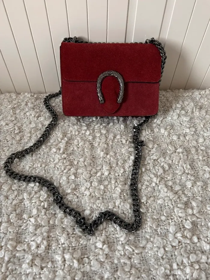Sac chaîne bordeaux borsa bolsa bag Zak rosso main piel handbag Handtasche Bolso de mano borsa - photo numéro 3