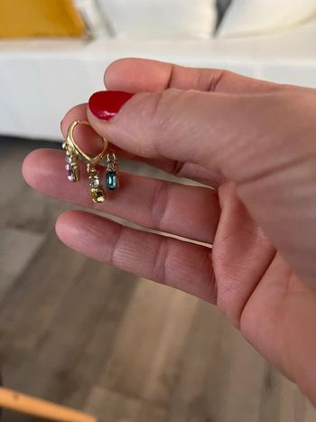 boucles d’oreilles doré pendentifs en strass jaune turquoise et rose