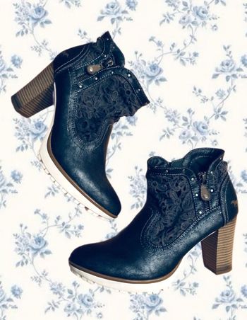 💙Bottines talon plateforme zip et dentelle Mustang side zip hell blue 875💙