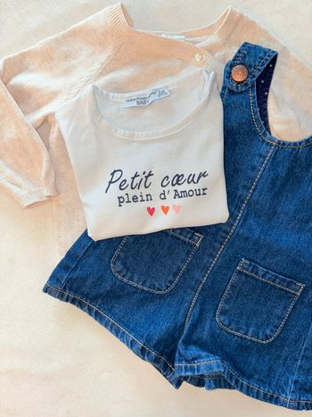 Lot 3 pièces gilet, salopette t-shirt 6 mois