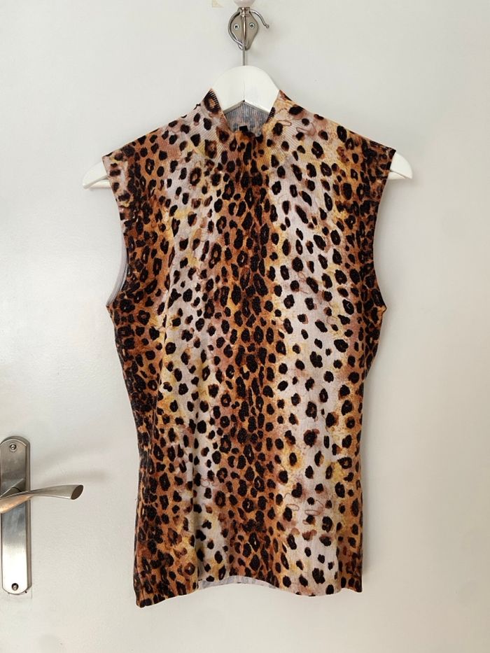 Haut leopard en maille sans manche