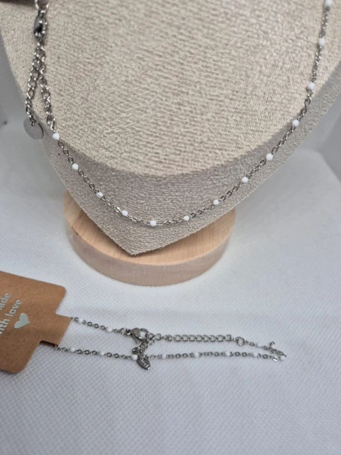Parure argenté de 2 bijoux : 1 collier et 1 bracelet blanc blanches 🌸 Acier inoxydable - photo numéro 5
