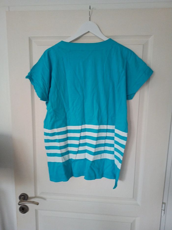 Joli t-shirt tunique taille 48 coloris turquoise en coton - photo numéro 3