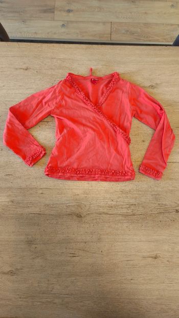 Pull léger à manches longues, cache coeur, corail, Girls, 5/6 ans