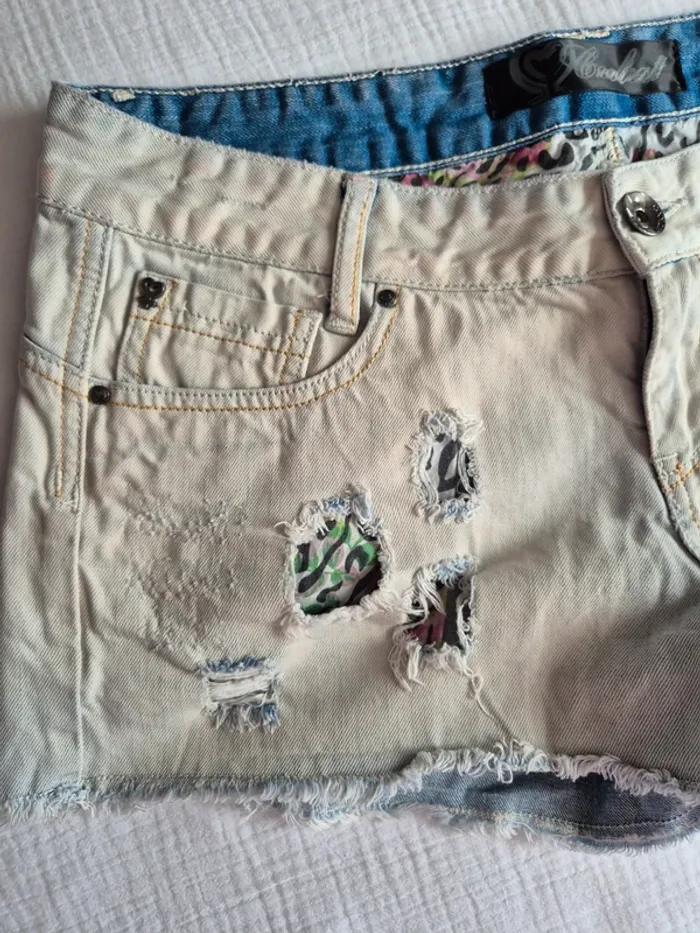 Short en jean avec empiècement tissu Coolcat taille L - photo numéro 2