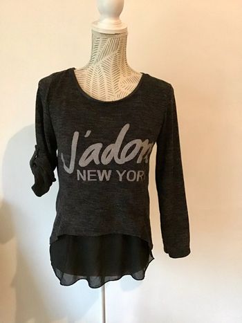 Pull bi matière gris et noir manche retroussable taille M (0124)