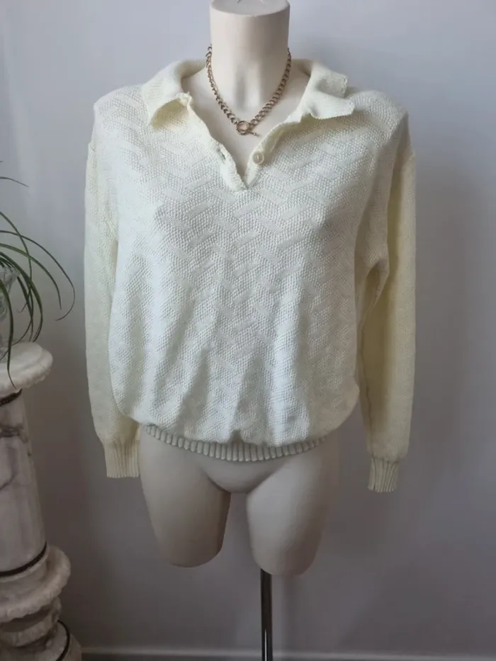 Pull tricoté jaune pâle vintage - photo numéro 18