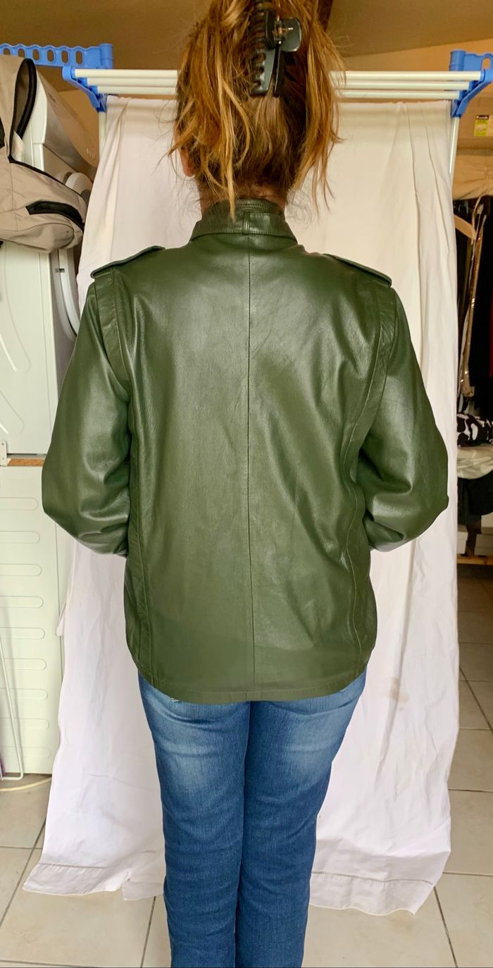 Veste vintage en cuir vert - photo numéro 4