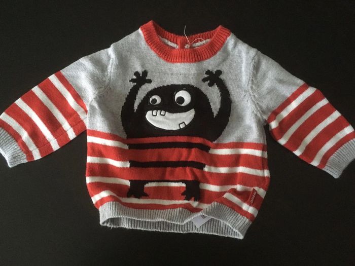 Pull Du Pareil au Même gris/rouge/blanc