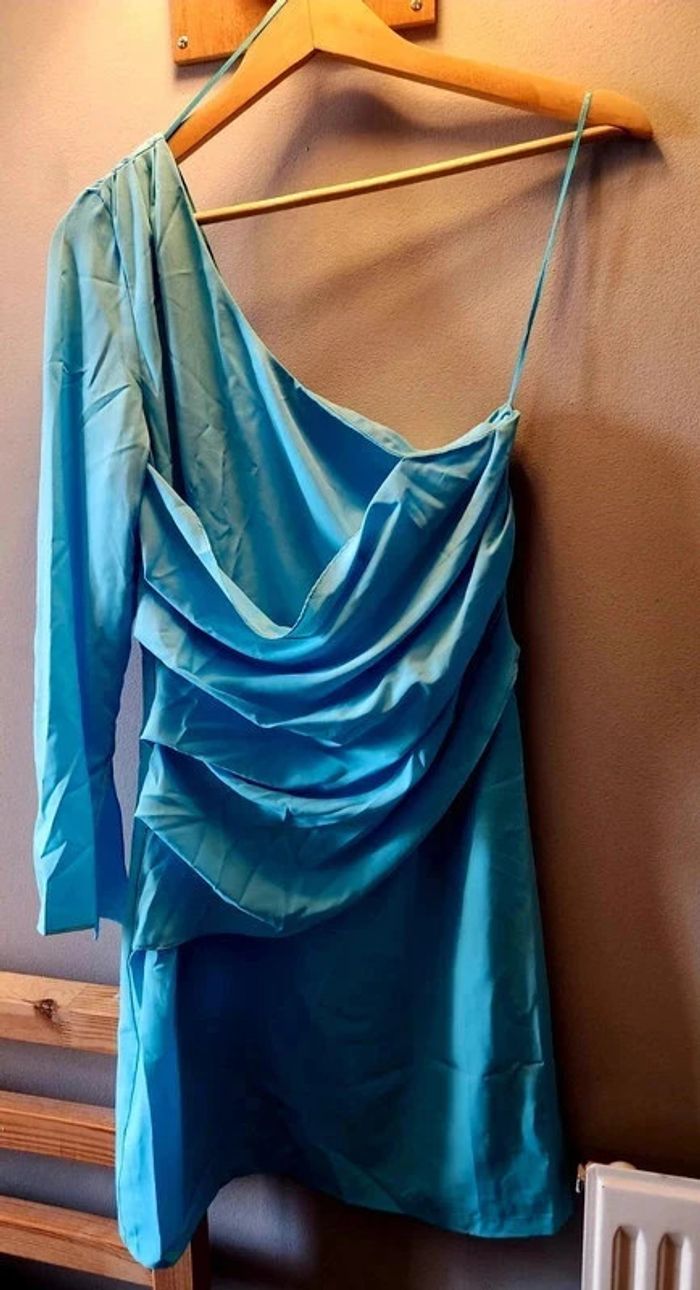Robe bleu ciel asymétrique drapée Naf Naf - photo numéro 2