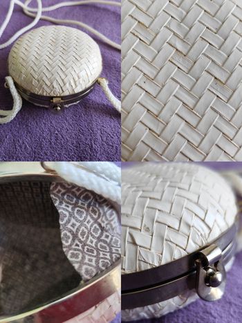 Petit sac enfant ou adulte rond boule blanc besace en paille tressée peinte vintage 70