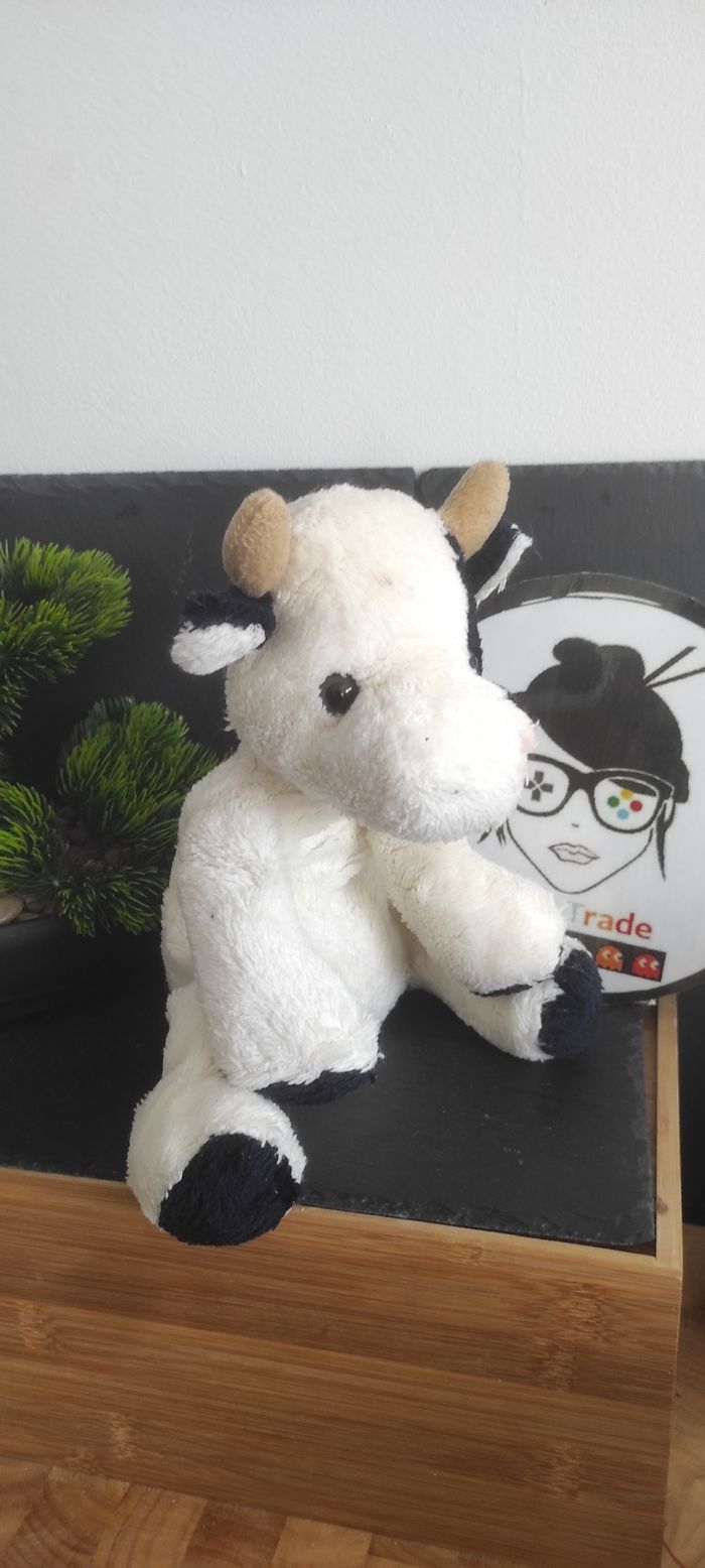 Noukies Doudou peluche Vache noire blanche 28 cm ancien vintage Billes