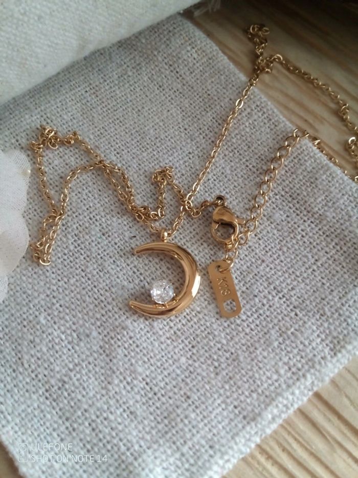 Collier lune en acier inoxydable plaqué k18 - photo numéro 2