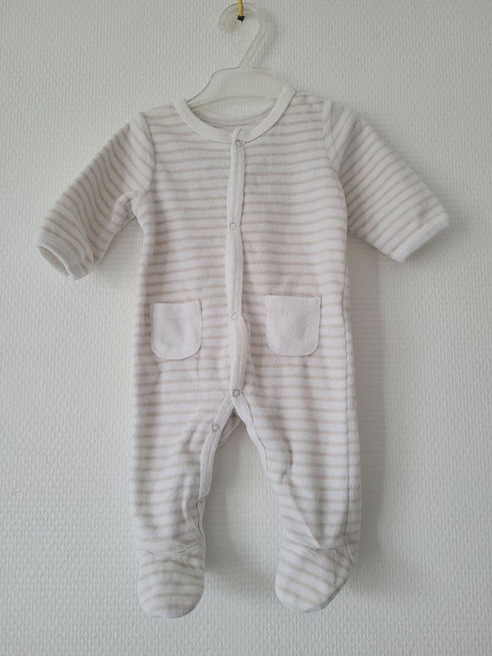 Pyjama velours blanc beige Vertbaudet 1 mois TBE