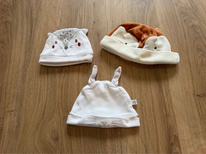 Lot de 3 bonnets naissance bébé BB&Co Gemo Orchestra très bon état