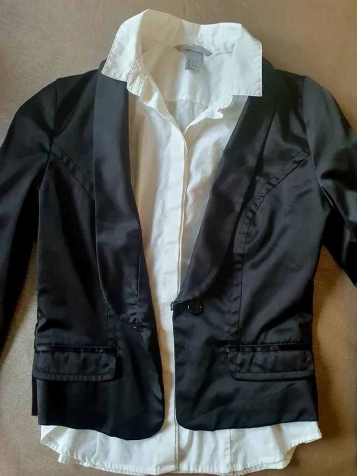 Veste blazer noir Zara chemise blanc HetM S 36