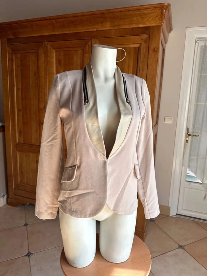 Veste blazer beige zip bi matière 38 femme charming girl