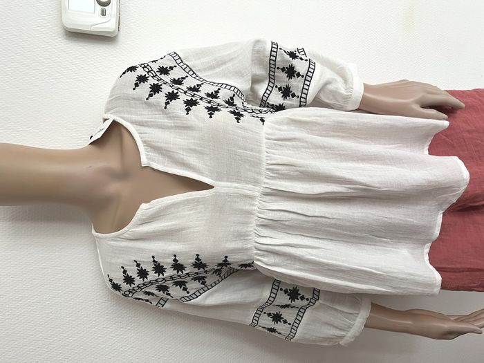 Blouse, tunique, chemisier blanc et noir taille XL, 100% coton - photo numéro 1