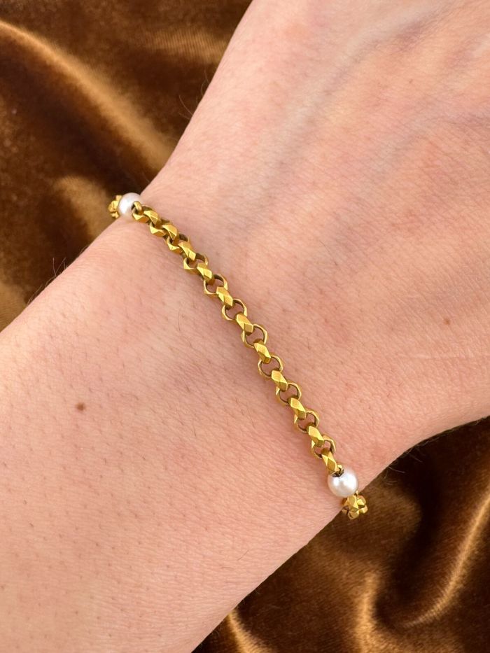 Montre-bracelet unique en or jaune 18 carats avec perles, 18,4 cm - photo numéro 2