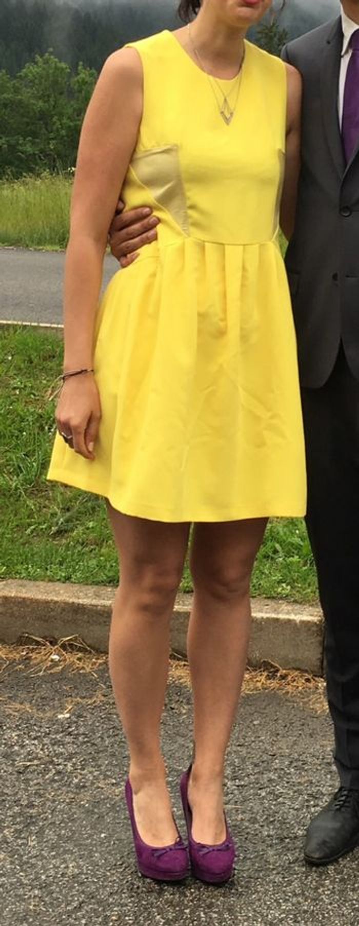 Robe créateur Morgan Kirch jaune et cuir T. 38 - photo numéro 7