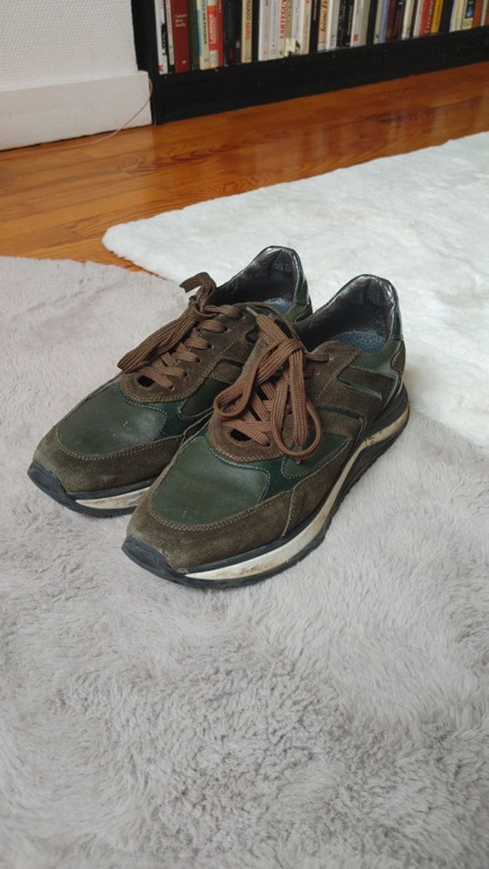 Basket excellente qualité en cuir vert et vert kaki - photo numéro 6