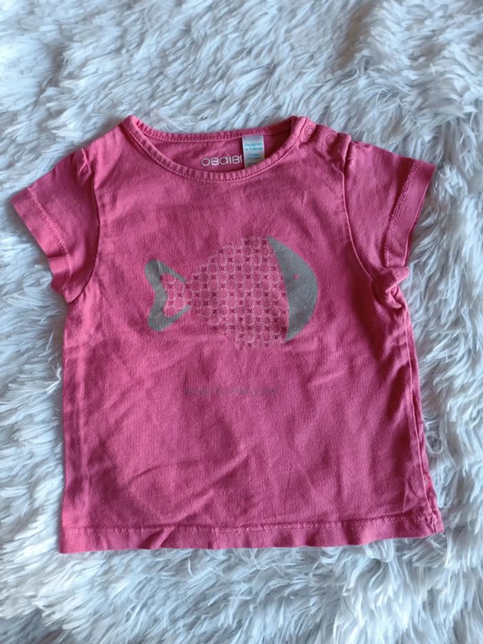 T-shirt manches courtes poisson T. 12 mois Obaibi