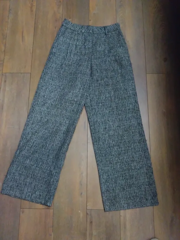 Pantalon Vila T38 – maille épaisse, coupe large oversize gris chiné - photo numéro 3