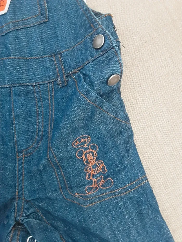 Ensemble salopette jean Mickey - Taille 12 mois - photo numéro 3