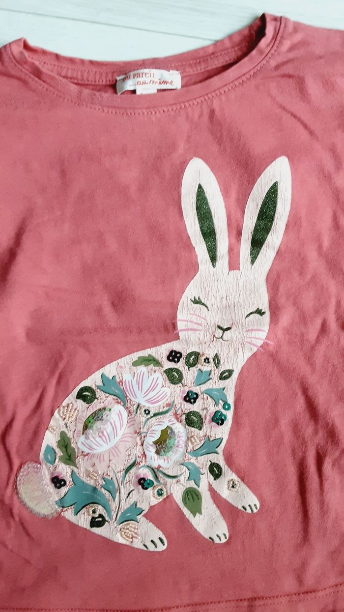 Vêtement fille tee-shirt manches longues fuschia motif lapin Du pareil au même DPAM 4 ans - photo numéro 2