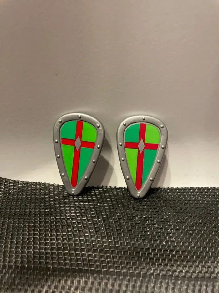 Playmobil lot 2 boucliers rouges et verts 3287 3651 3652 3654 tournoi de chevaliers moyen âge