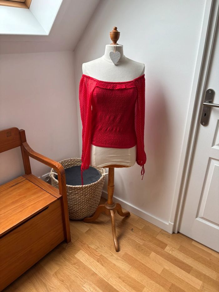Sublime blouse bohème rouge à pois - T38
