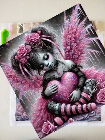 Diamond painting fillette avec coeur rose dark soft #C063
