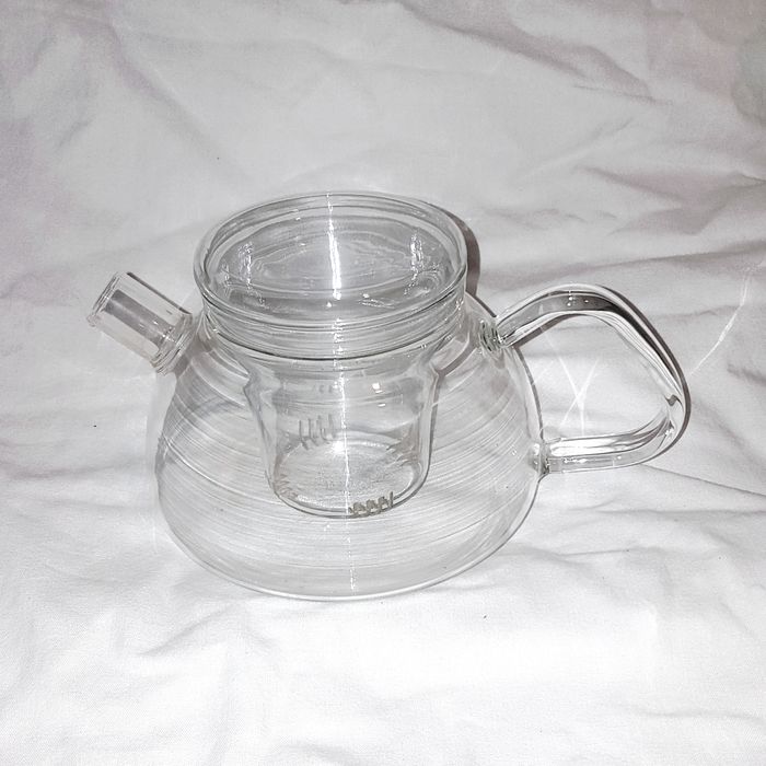 Théière en verre, infuseur, couvercle