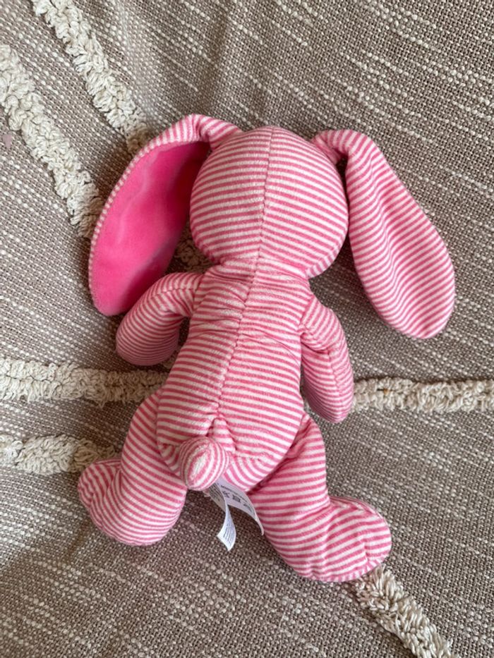 Peluche doudou 25cm Nicotoy lapin rose rayé blanc très bon état - photo numéro 4