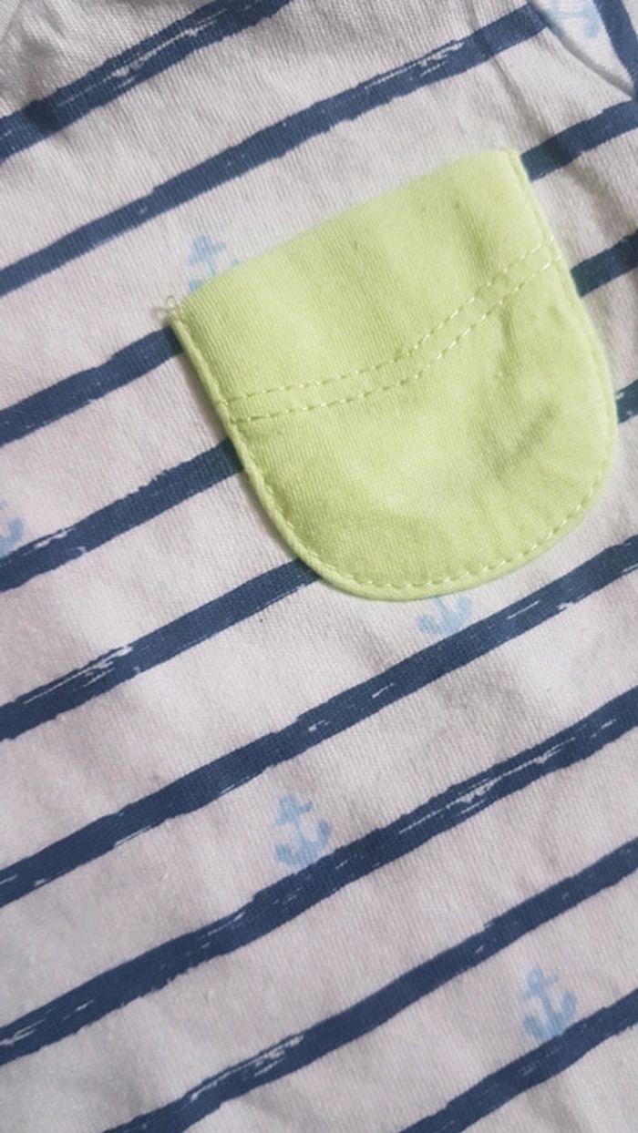 Tee-shirt marin 6 mois rayé ancres manches courtes in extenso - photo numéro 3