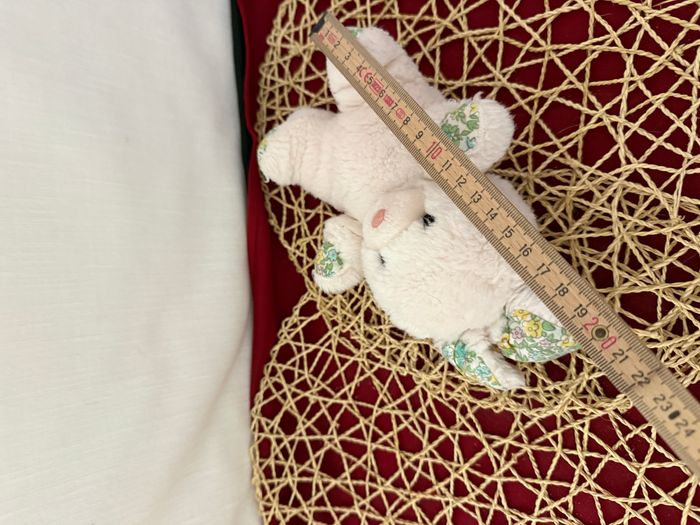 doudou vintage lapin grelot blanc fleuris - photo numéro 3