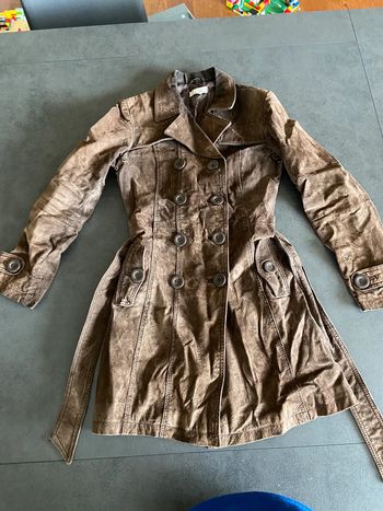 Veste croûte de cuir mi-long marron femme taille 38