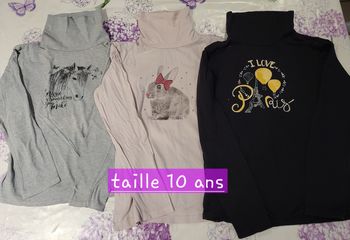 Lot de 3 t-shirt manches longues et col roulé en 10 ans