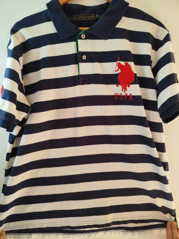 Polo US Polo Assn blanc rayé bleu marine taille XL - photo numéro 6