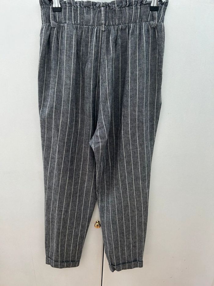 Pantalon en coton et en lin gris à rayures blanches - bershka M - photo numéro 5