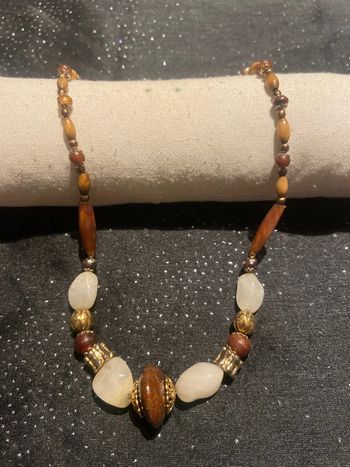 Collier fantaisie bohème marron beige