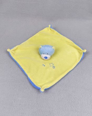 Doudou plat ours tête bleue carré jaune étoiles MAXITA ALINEA ? - A11050