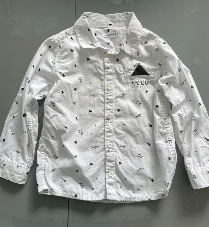 Belle chemise garçon T 3 ans Lulu Castagnette blanc