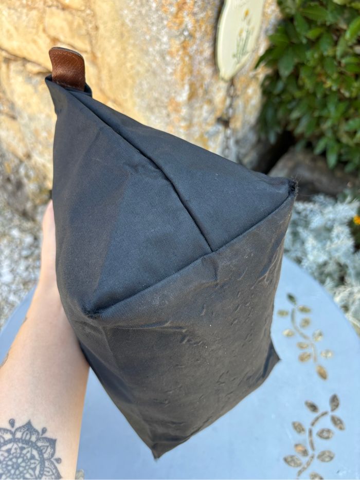 Longchamp Le Pliage S noir – porté main – cuir marron – authentique - photo numéro 8