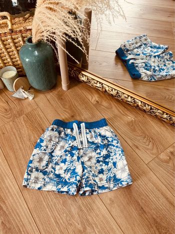 Taille 2 ans short de bain garçon TAO bleu et blanc * fleurs * 💙