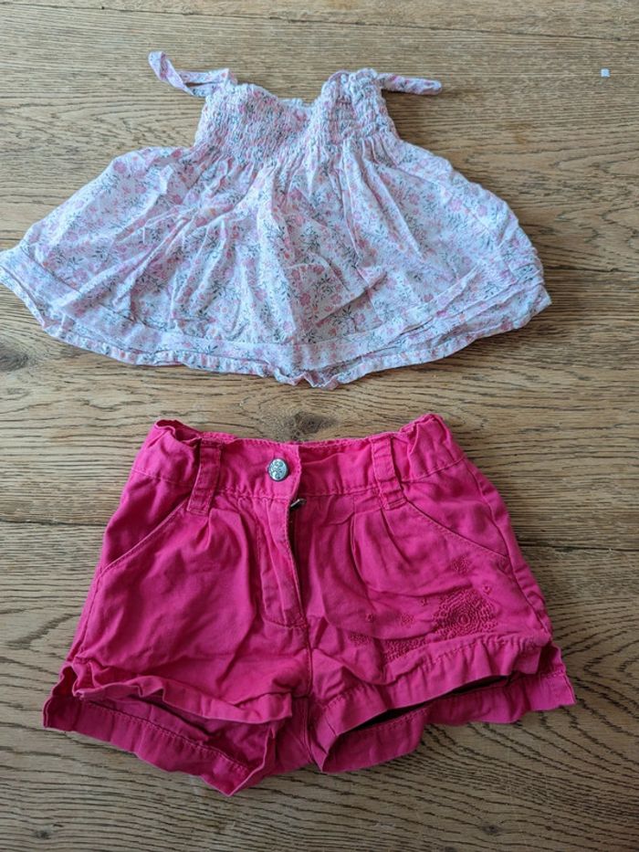 Ensemble short débardeur rose 2 ans