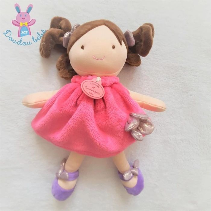 Poupée brune Demoiselle Pretty robe rose Doudou et Compagnie