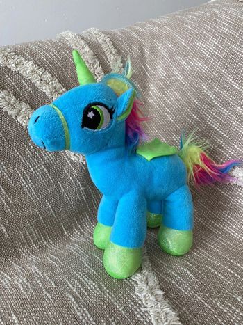 Peluche doudou 22cm my little Pony Licorne poney bleu aile verte parfait état
